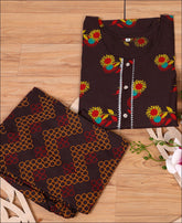 Brown Rayon block print work Kurti Set